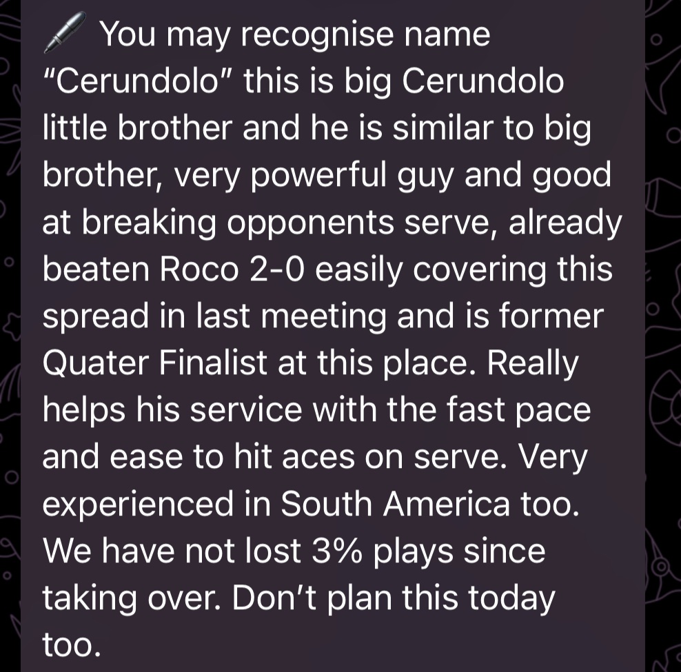 BookiesBandits's tweet photo. NEW PICK UNLOCKED 🔓

ATP: Challenger Lima 
🇦🇷 J M Cerundolo -3.5 -120 (3%)

💚 Show support if tail! https://t.co/1Lo97FExzv