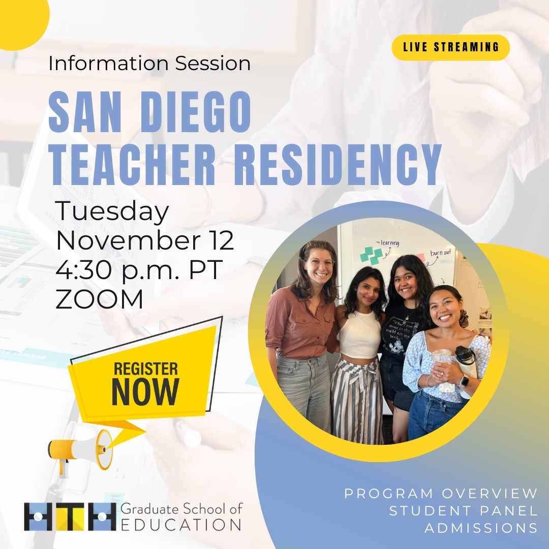 hthgse's tweet image. Join our SDTR info session next week to hear from our program directors, students, and alumni regarding program highlights, the student experience, and admissions 👩‍🏫 Register now: bit.ly/sdtrinfosept24 

#teacherresidency #teacherprep #teachingcredential #futureteachers