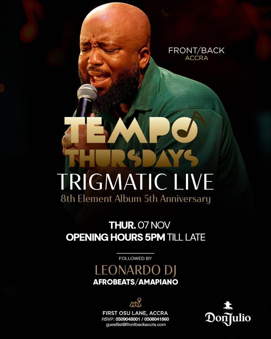 FulLCircLAfrica's tweet photo. THE SAUCE🚨:@trigmaticrocks to celebrates 5years of his 8th Element album with a live concert in @FrontBackAccra. https://t.co/5mAMJjdRio