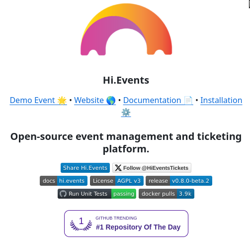 tom_doerr's tweet image. &quot;Open-source event management and ticket selling platform. Perfect for concerts, conferences, and everything in between&quot;