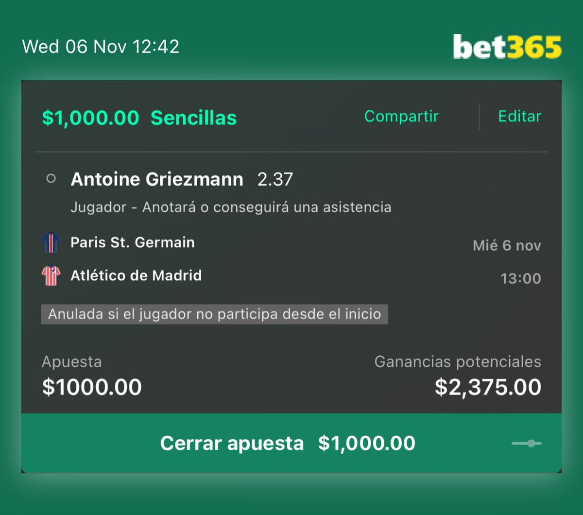 Si mi jugador favorito me da el verde el día de hoy, voy a regalar 1 transfencia de $250💵

👑 | Antoine Griezmann anotará o conseguirá una asistencia 

Requisitos: 
• Seguir a <a href="/principicks/">Principicks🤴🏼</a> 
• Dar RT🔁 
• Comentar este post con el #Principicks