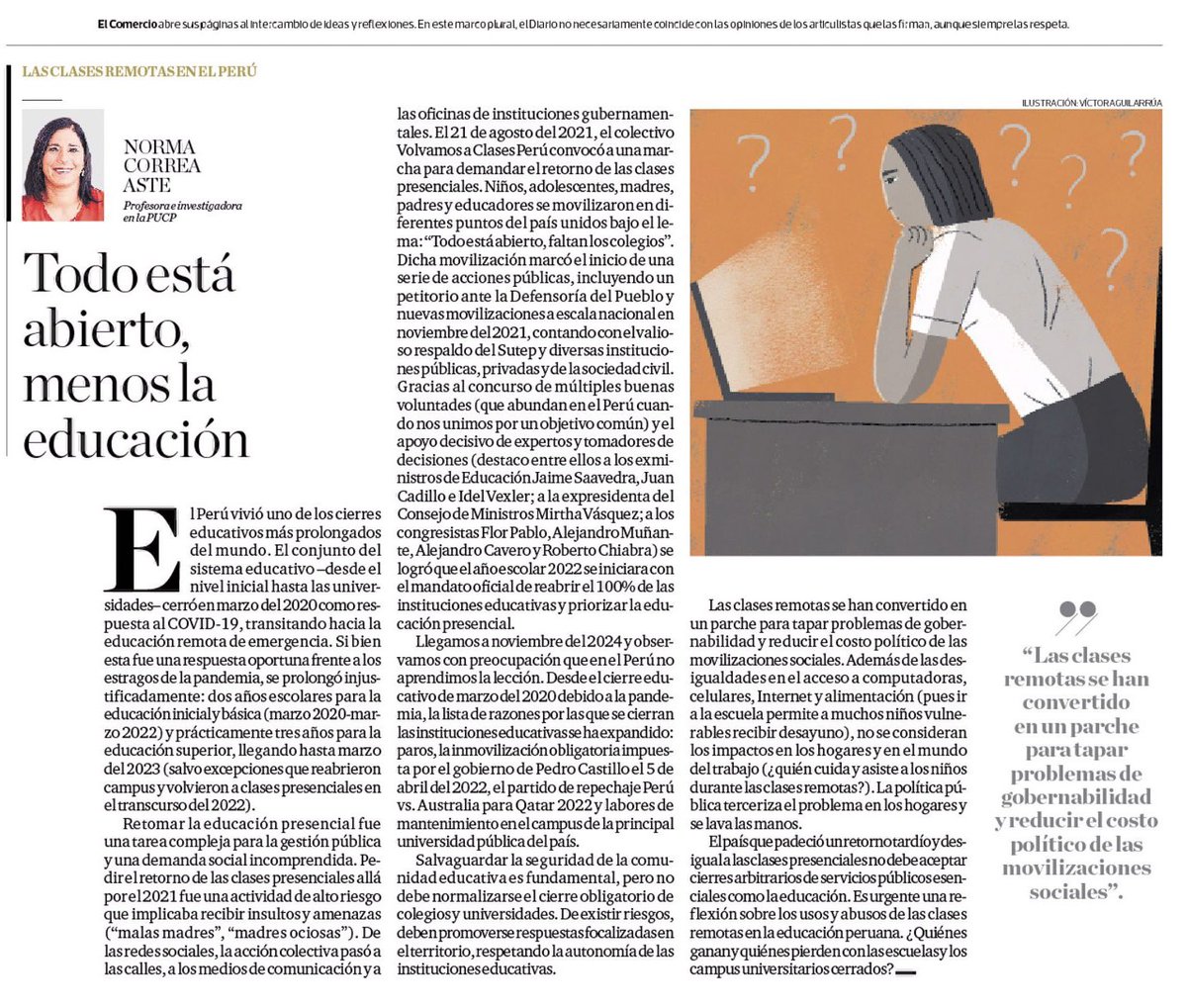 nb_correa's tweet photo. 🚨Es INACEPTABLE que el gobierno  pretenda cerrar instituciones educativas toda la próxima semana. Además de los días no laborables por @APEC (jueves 14-sab.16), se evalúa la cancelación de clases presenciales del lunes 11 al miércoles 13. ¿Hasta cuándo continuará este abuso? @guerogarguero @FlorPabloMedina @leahsacin @Defensoria_Peru @peruaclasesya
