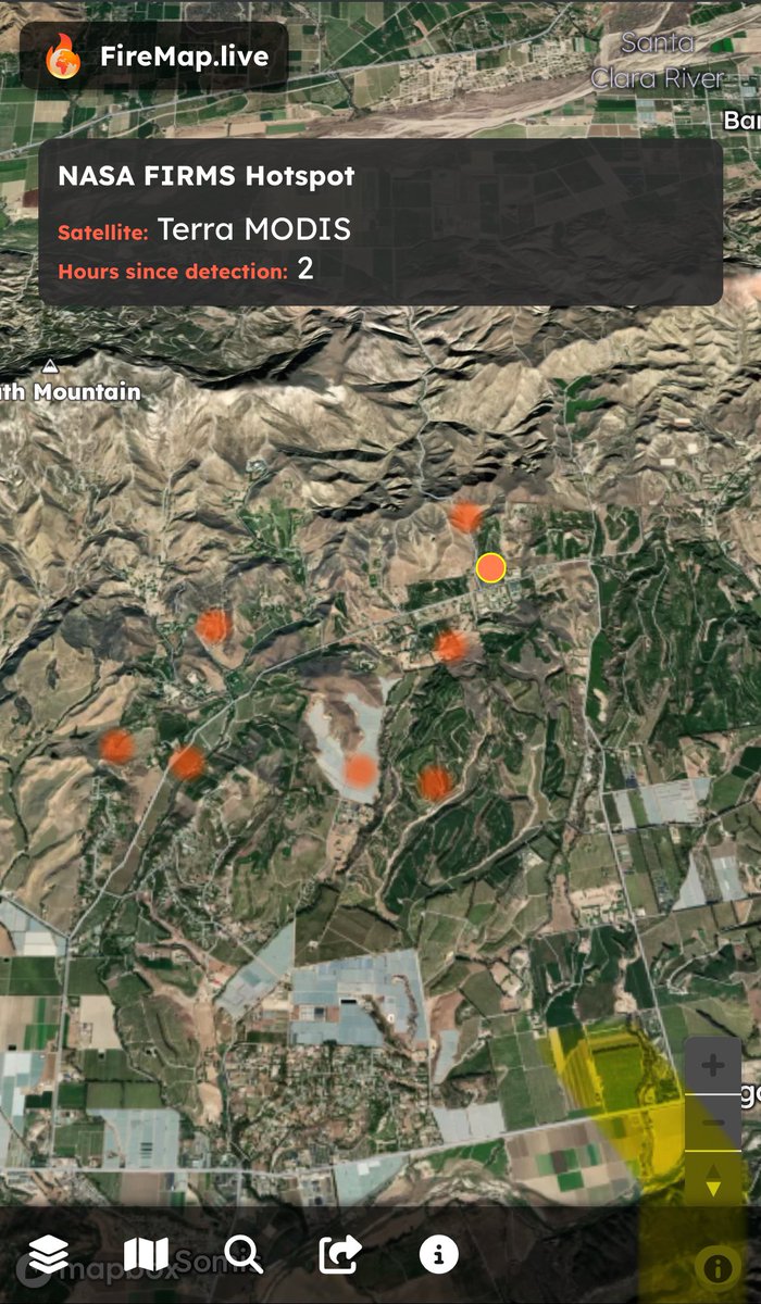 disaster_db's tweet image. We are starting to see a few satellite, hotspots on #FireMap for #MountainFire. Safe to say this one is going to cover a significant area is in the region evacuate to be on the safe side.