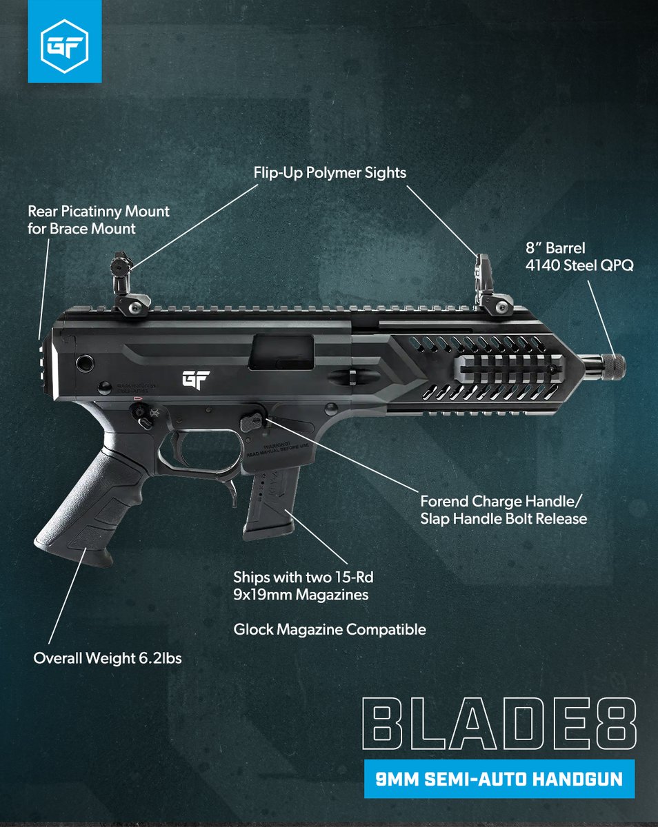 GForceArms's tweet image. Introducing the BLADE8 and BLADE6, high-performance semi-auto pistols designed for those who demand versatility and personal expression in their firearms.

#handgunsdaily #newpistol #customizeit #makeityourown #limitedwarranty #9mmpistol #handgunlife #selfdefense #2a