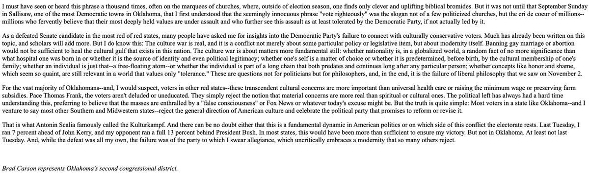 20 years ago last night, I lost for the US Senate. The next day @NewRepublic  called and asked me write about the race in a piece to run on the back page of the mag. I later saw it taught at several universities. The piece seems esp. relevant today.