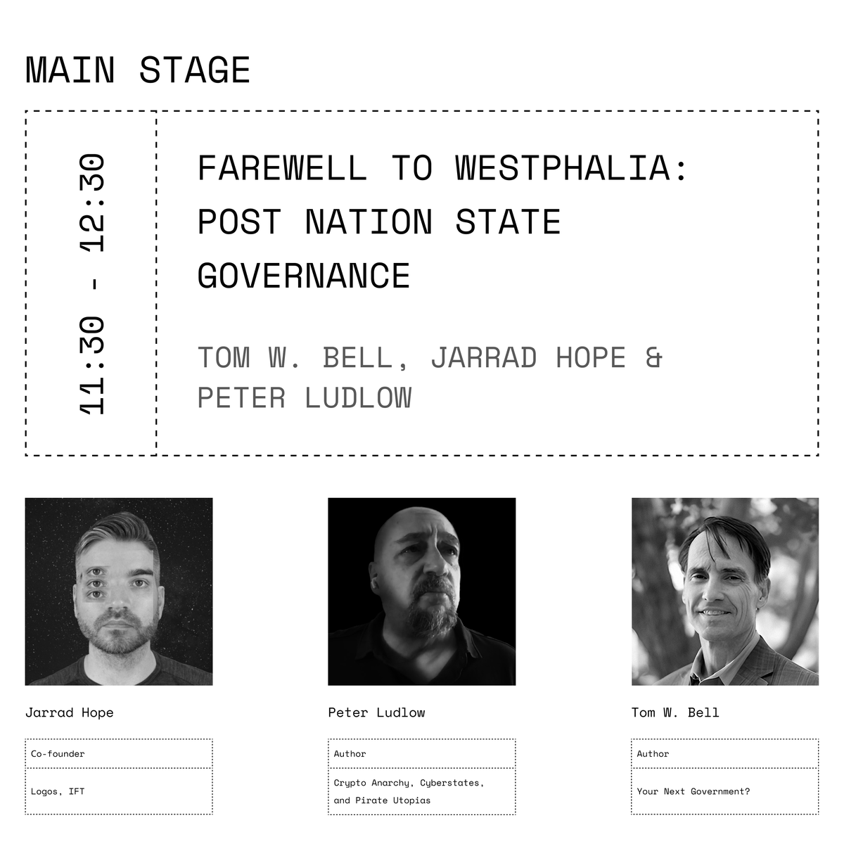 1) Farewell to Westphalia; beyond the Nation State governance feat. Jarrad  Hope (@jarradhope_), Peter Ludlow, and Tom W. Bell.