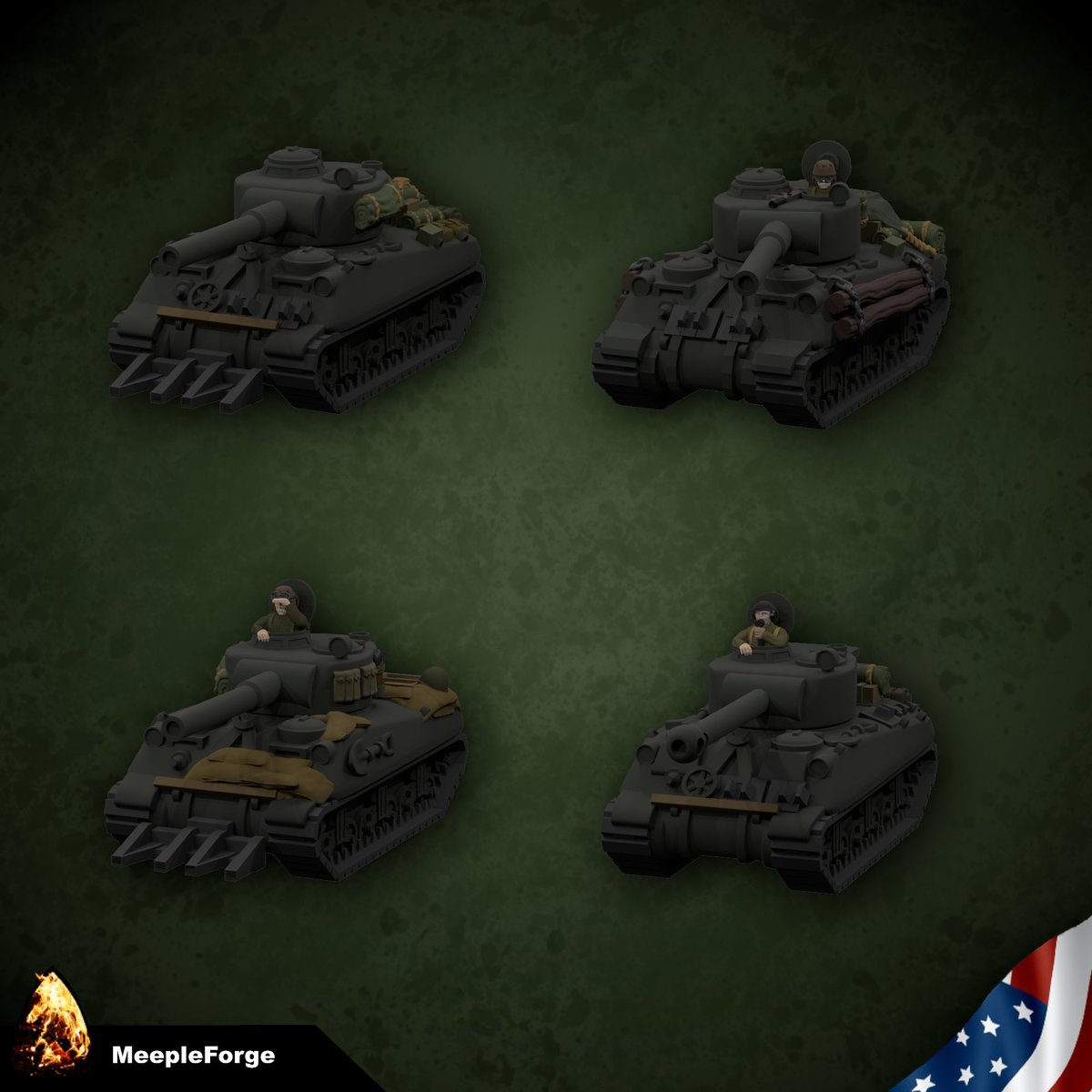 Tanks are complete. These are now available for download from MyMiniFactory and Pre-Printed from our Production partners.

4 Full Sherman Tanks with interchangeable turrets and rhino spikes giving endless possibilities.

myminifactory.com/object/3d-prin…

#memoir44 #wargames #ww2tanks
