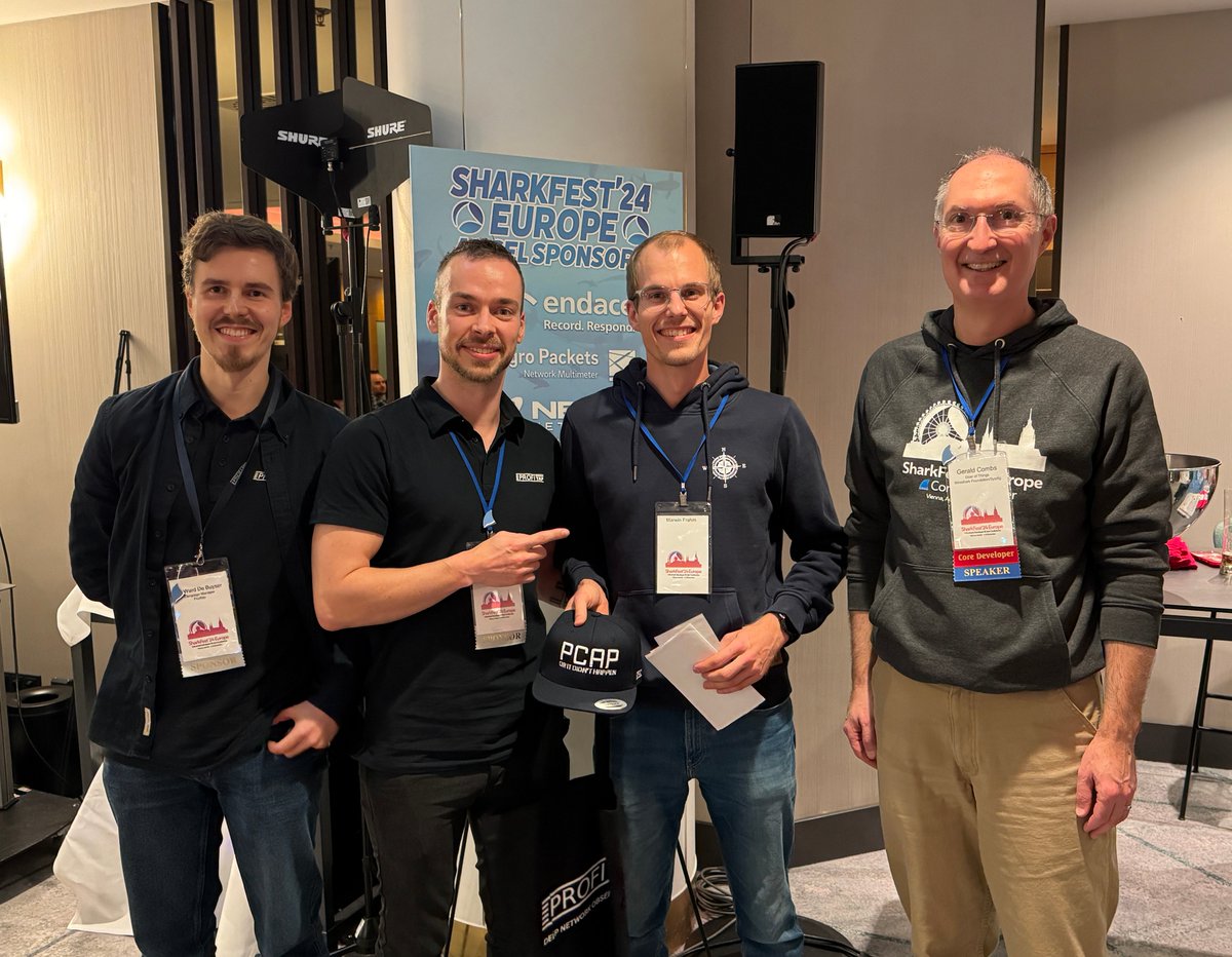 wiresharkfest's tweet photo. Day 1 of #SharkFest'24 EUROPE classes has come to a close! The sponsor showcase &amp; treasure hunt concluded with several winners.

Thank you to @endace, @Profitap, @Allegro_Packets, @ScosSoftware &amp; @neox_networks for sponsoring the event.

#sf24eu https://t.co/lxeMqiCA4E
