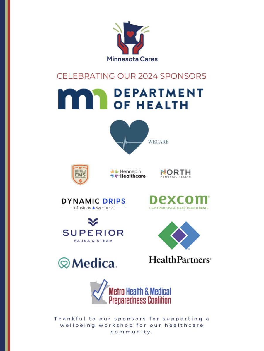 mncares2022's tweet photo. A Huge THANK YOU to our Minnesota Cares / WeCare 2024 valued SPONSORS and VENDORS! We appreciate your support of Minnesota's healthcare workers and their wellbeing. 

NOVEMBER 14th -Register today!  https://t.co/dgLeHMXwvS https://t.co/0ZzBy8SkV0