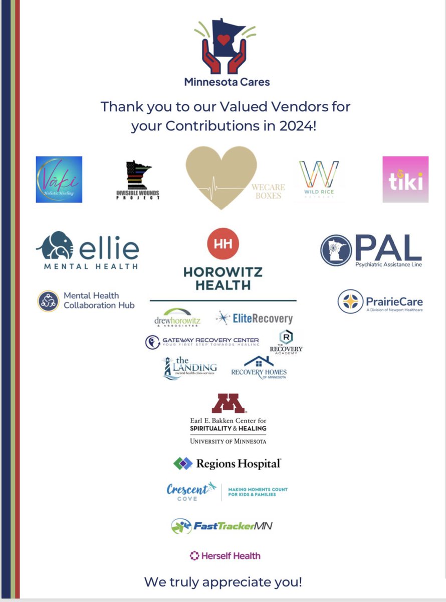 mncares2022's tweet photo. A Huge THANK YOU to our Minnesota Cares / WeCare 2024 valued SPONSORS and VENDORS! We appreciate your support of Minnesota's healthcare workers and their wellbeing. 

NOVEMBER 14th -Register today!  https://t.co/dgLeHMXwvS https://t.co/0ZzBy8SkV0