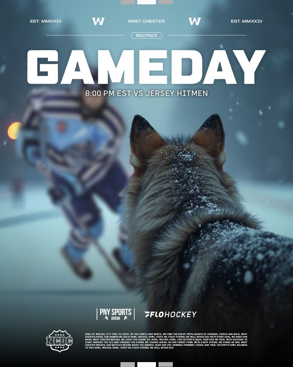🐺 HOME GAME TONIGHT! 🐺
The Wolves are back at PNY Sports Arena, ready to defend the den against the Jersey Hitmen! Join us for the 8:00 PM EST puck drop—tickets are just $5 at the door! Don’t miss the action—come cheer on the Wolves!

#WestChesterWolves #NCDC