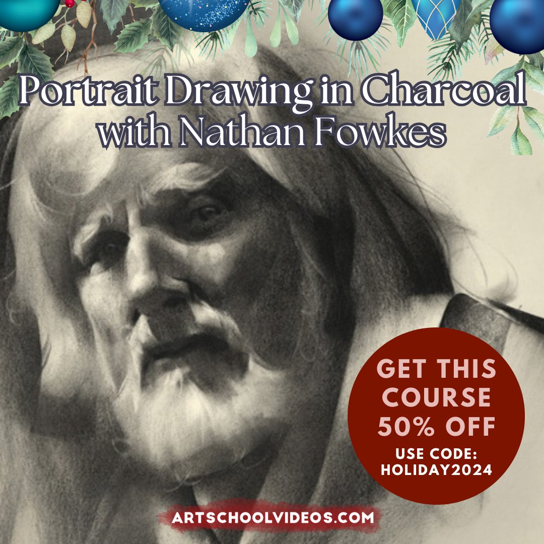 laafa's tweet image. Get 50% off SITE-WIDE on ArtSchoolVideos.com when you check out using code HOLIDAY2024. 

This week, we are featuring Portrait Drawing in Charcoal with Nathan Fowkes, one of our most popular streaming art classes! Check our social media each week to see a new featured class!