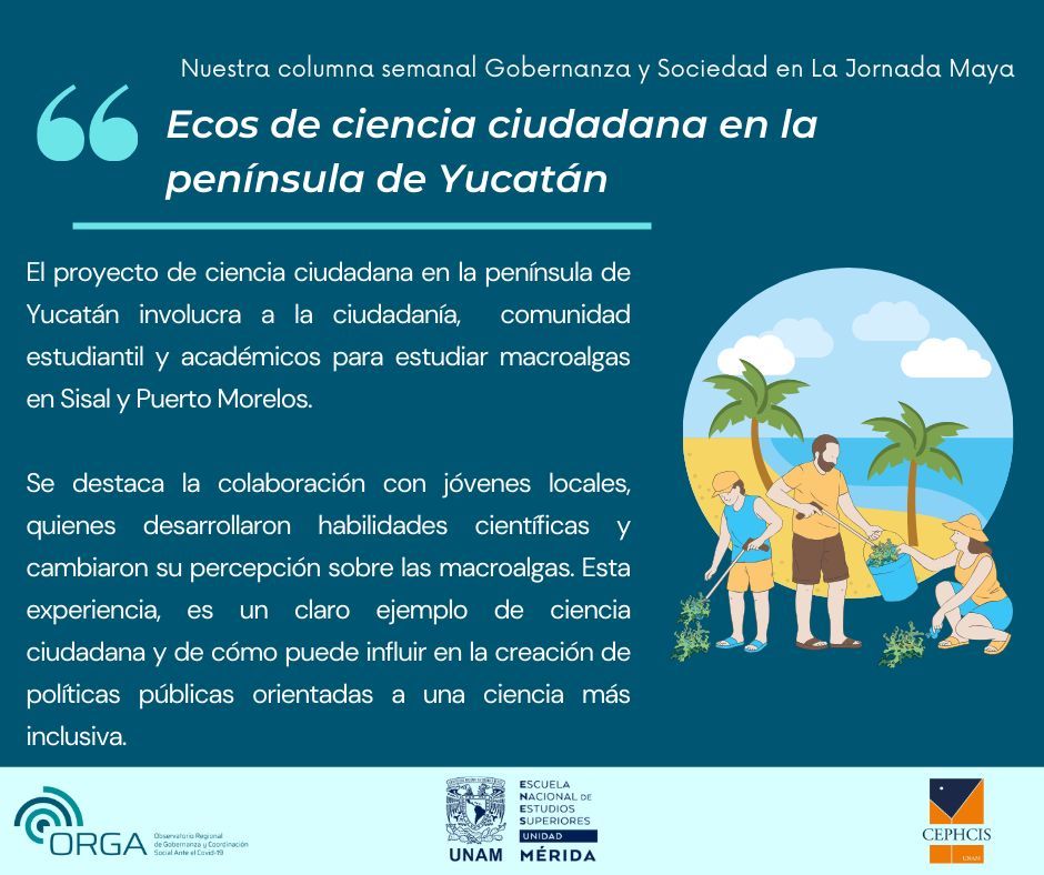 📣 Te invitamos a leer nuestro artículo "Ecos de ciencia ciudadana en la Península de Yucatán" 📘🌱. ¡Conoce cómo la participación de la ciudadanía en proyectos científicos está transformando la manera en que entendemos y protegemos nuestro entorno!
#ORGA #UNAM #CienciaCiudadana