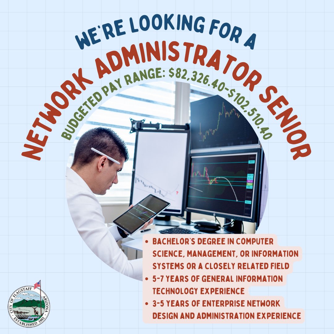 We're looking for a Network Administrator Senior!

For more information or to apply, visit governmentjobs.com/careers/flagst….

Position closes on November 13, 2024.
