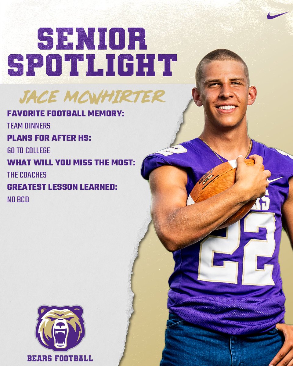MHSBearFB's tweet photo. In honor of Senior Night this Friday, we will be recognizing our Seniors throughout the week!  Next up, is #22 Jace McWhirter! https://t.co/FBvD9ogVms