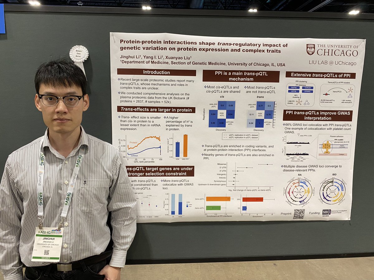 I am very excited to share my study, trans-regulation of proteome through protein-protein interactions, at #ASHG2024 ! Please check my poster number 6077 on Wednesday (11/6) afternoon!