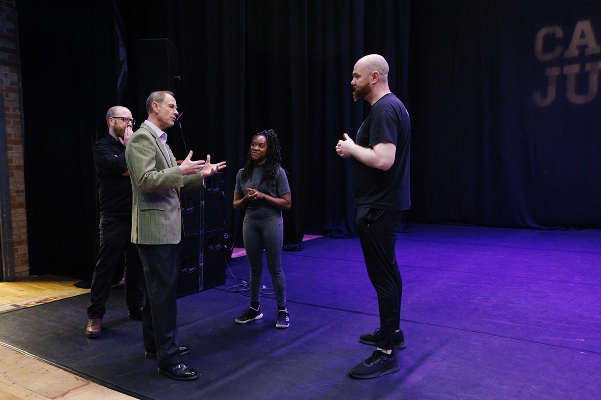 RoyalFamily's tweet photo. During the visit His Royal Highness met artists and young people who benefit from the centre’s programmes, including learners from the Olive Academy who were taking part in a DJ workshop and local young musicians sound checking for the venue’s longstanding emerging band night.
 
The Duke spoke to apprentices and staff and members of Cambridge Junction’s artist development programme rehearsing new performance pieces before unveiling a plaque to commemorate their first Royal visit.