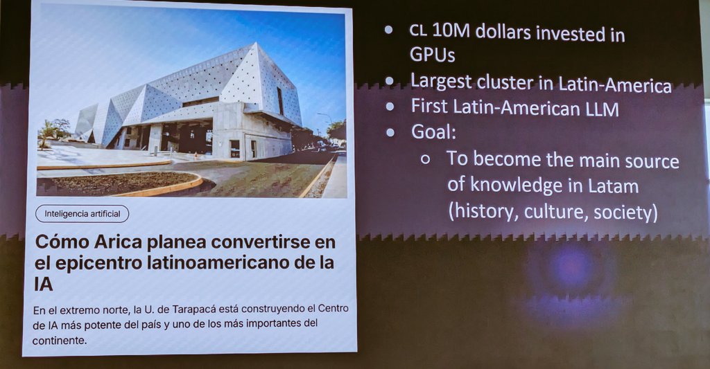 superbeto's tweet photo. @ale7zelaya @invariantes @30N_Ventures @PECAP_ @UCSM_oficial @unheval_pe @unitruoficial @UtecVentures @AngelHubCo @franciscacoxl @tomas_dnk @luisnarro4 @AlayaCapital Escuchando el excelente keynote How to build a AI startup in #LatAm de @OmarUFlorez donde menciona su próxima incorporación al proyecto del first Latin-American #LLM en Chile
#AI4LatAm #LimaTechWeek https://t.co/yAUp2sRoTQ