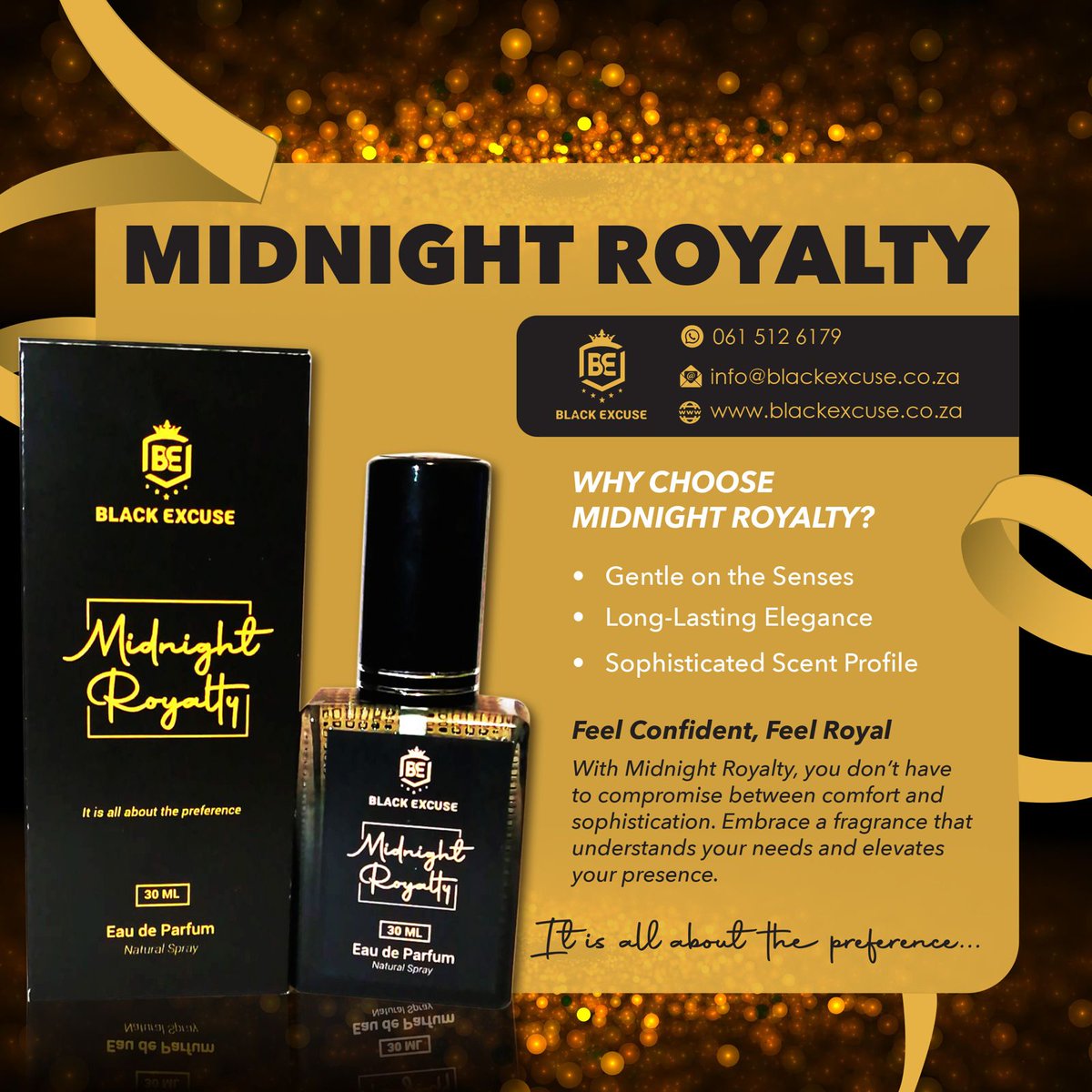 BlackExcuse's tweet photo. Step into a world of elegance with Midnight Royalty. Specially crafted for sensitive noses, this long-lasting fragrance is your new go-to. Share your Midnight Royalty moments with us!

#MidnightRoyalty #ActOfSelfCare #SensitiveElegance  #GentleElegance #FragranceForAll https://t.co/Ayshi0TxXg