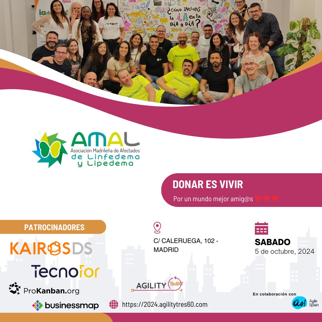 💙 Gracias a los asistentes de #AgilityTres60 por su apoyo solidario. Los fondos recaudados han sido donados a #AMAL (Asociación Madrileña de Afectados de Linfedema) tras votación de los participantes.
<a href="/Amal_Linfedema/">AMAL</a>