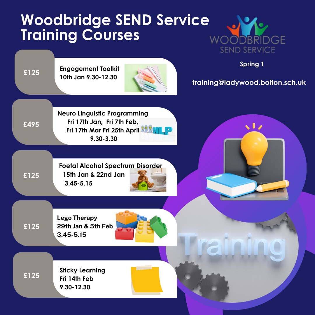 WoodbridgeSEND's tweet image. Bookings Now Open for Spring Term 1 Training
Secure your spot for our upcoming courses—spaces are filling fast!
📅 Spring Term 1
woodbridgesend.co.uk/training
@WoodbridgeTrust
#engagementtoolkit #neurolinguisticprogramming #foetalalcholspectrumdisorder #legotherapy
#stickylearning