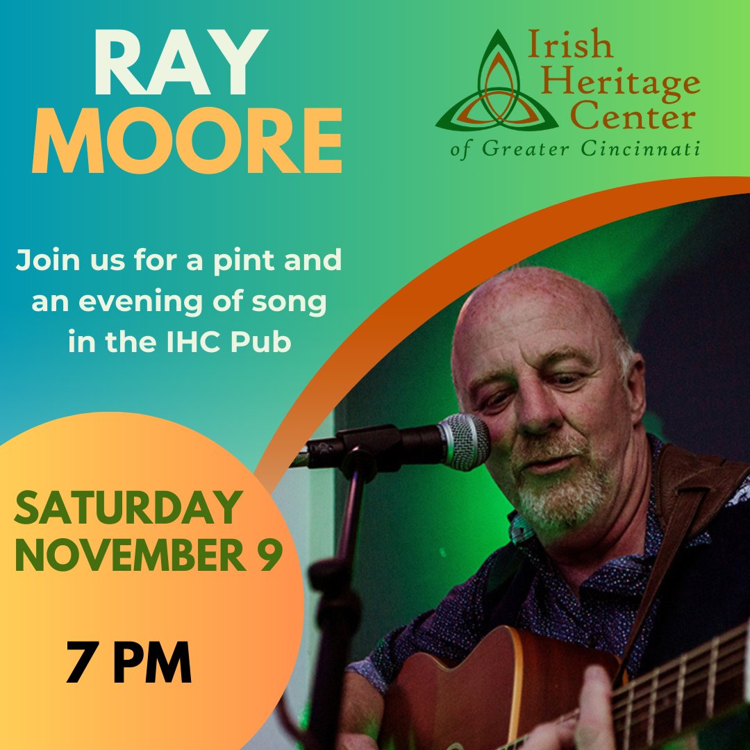 Join us for an evening of song and story with Ray Moore at the Irish Heritage Center. Ray's concert promises a rich tapestry of sound, featuring his original songs peppered with classic Irish tunes.

Get tix: simpletix.com/e/ray-moore-in…

#IrishHeritageCenter  #RayMoore #cincyirish