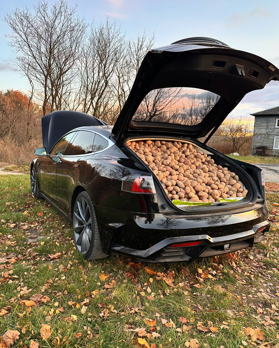 Знала ли эта Tesla, выезжая из завода в Калифорнии, что будет возить картоху в гродненской области?