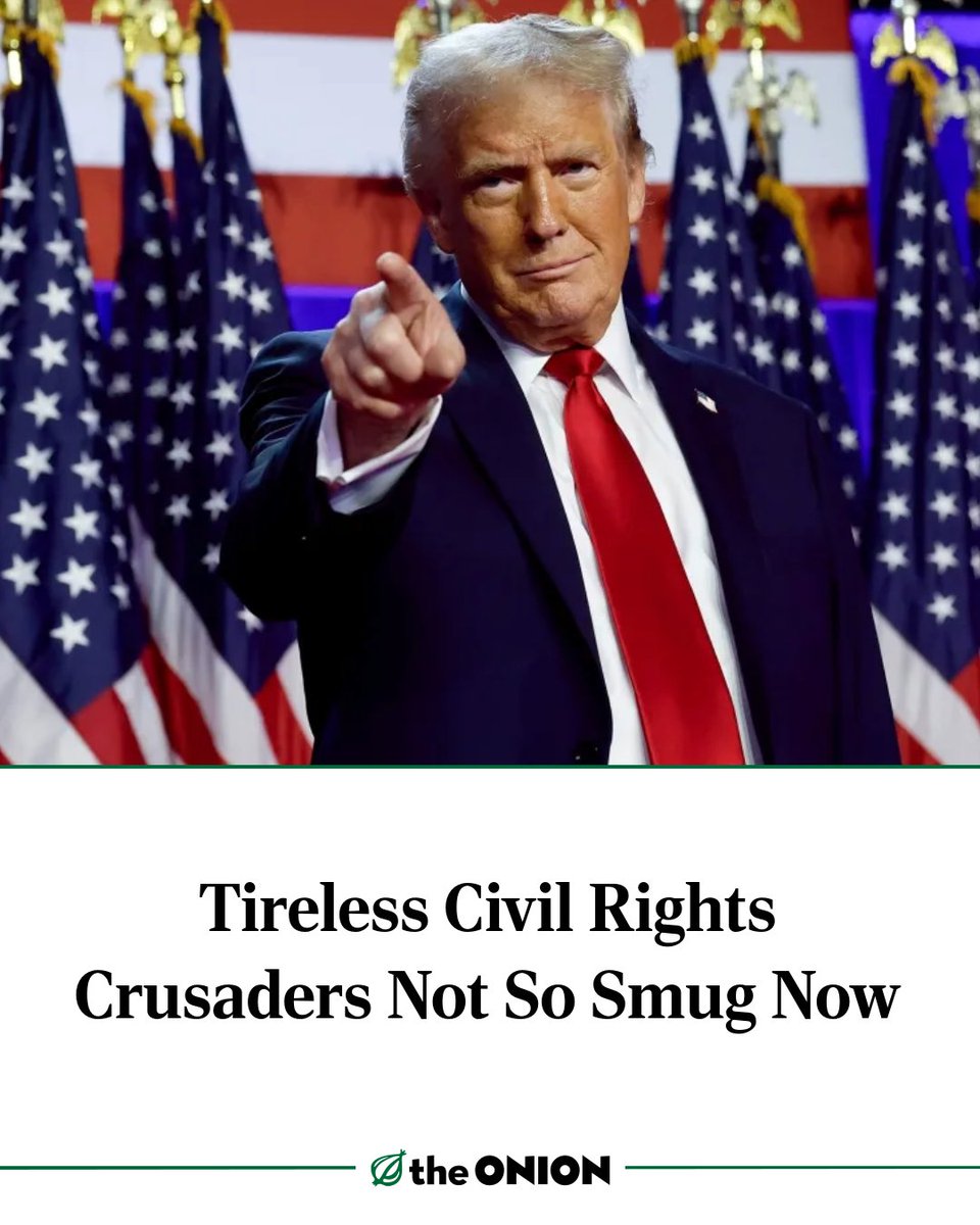 TheOnion's tweet photo. Tireless Civil Rights Crusaders Not So Smug Now
https://t.co/basbndsJmf https://t.co/aPB0GXg468