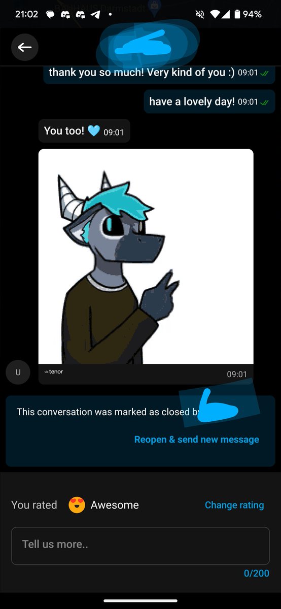 sending love to the support person who sent me a furry goodbye gif