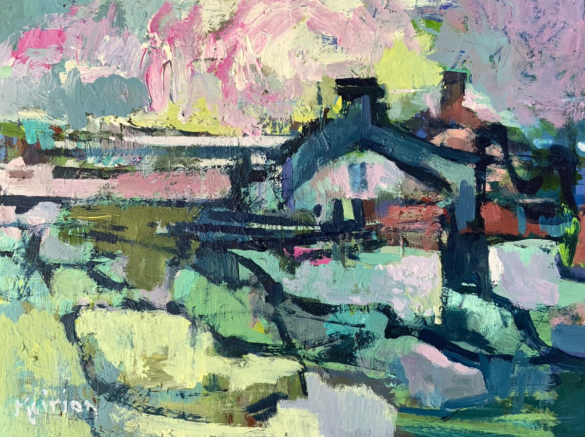 Cawod yn pasio Bae Ceredigion . Shower passing Cardigan Bay.

- Meirion.
- acrylic.