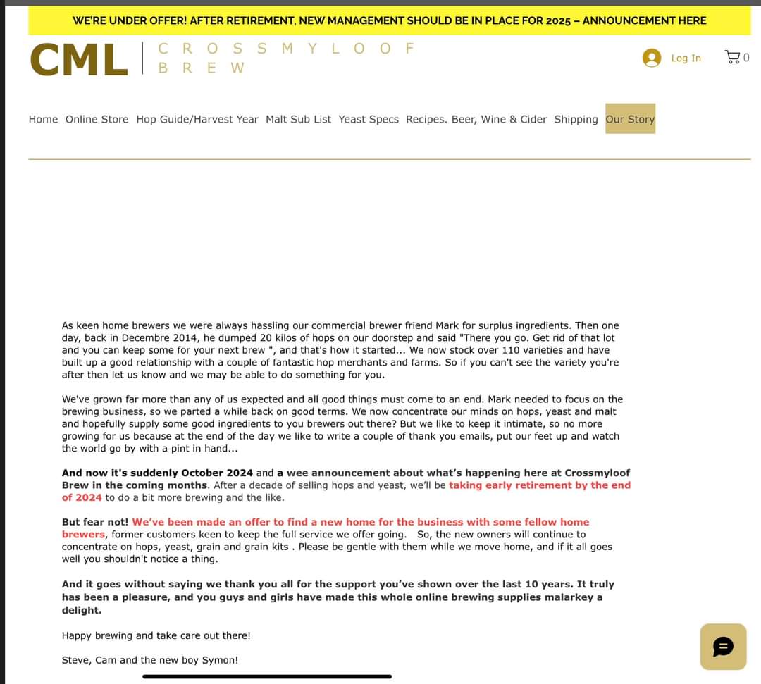 Some interesting news in the ever changing world of homebrew. Looks like the good people at CML are selling up and homebrewers are continuing the business as a going concern. 🍻