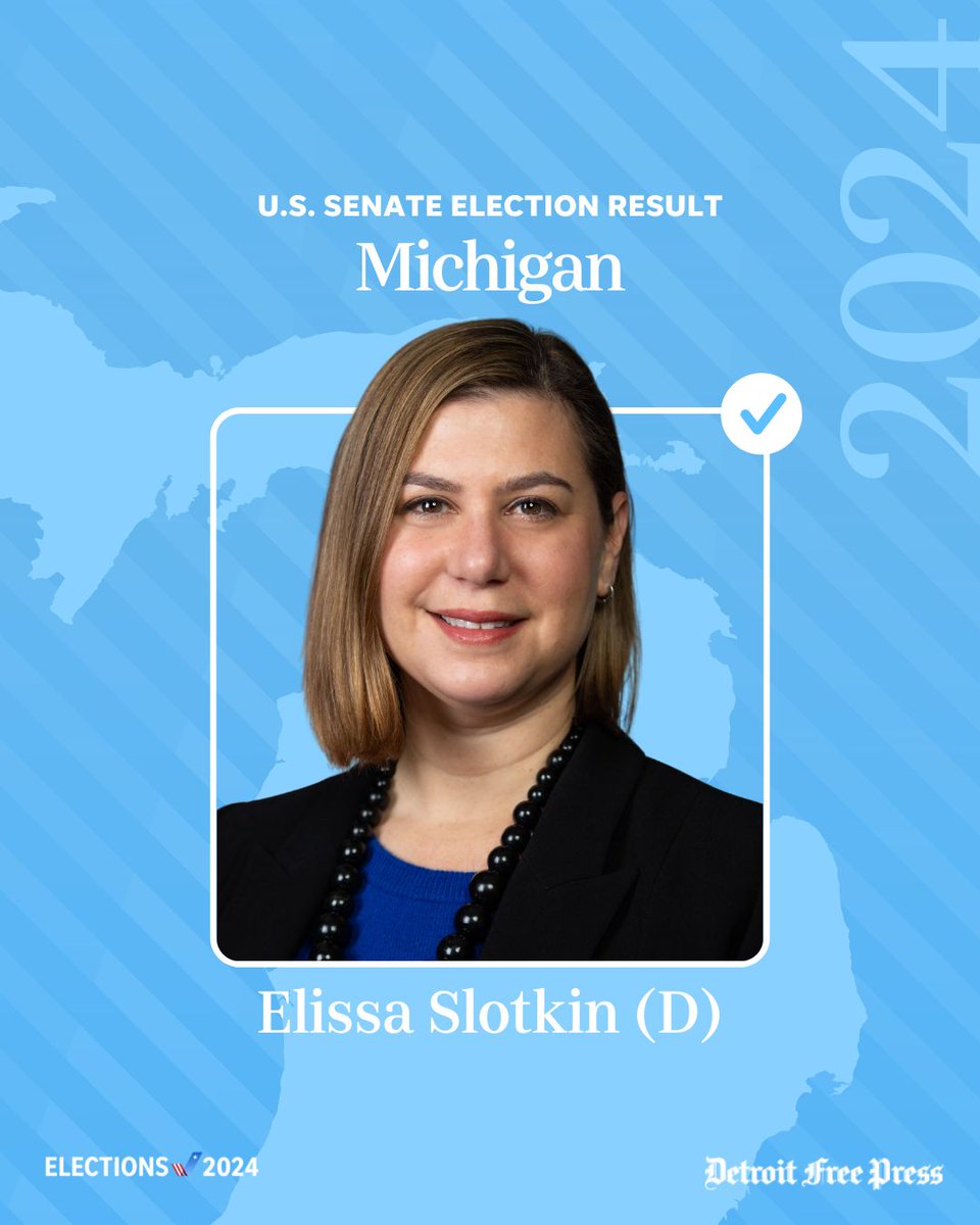 freep's tweet photo. BREAKING: Democrat Elissa Slotkin has won the open Michigan seat in the U.S. Senate, defeating Republican Mike Rogers in a tight race, via Associated Press. https://t.co/eURZreDSmV
