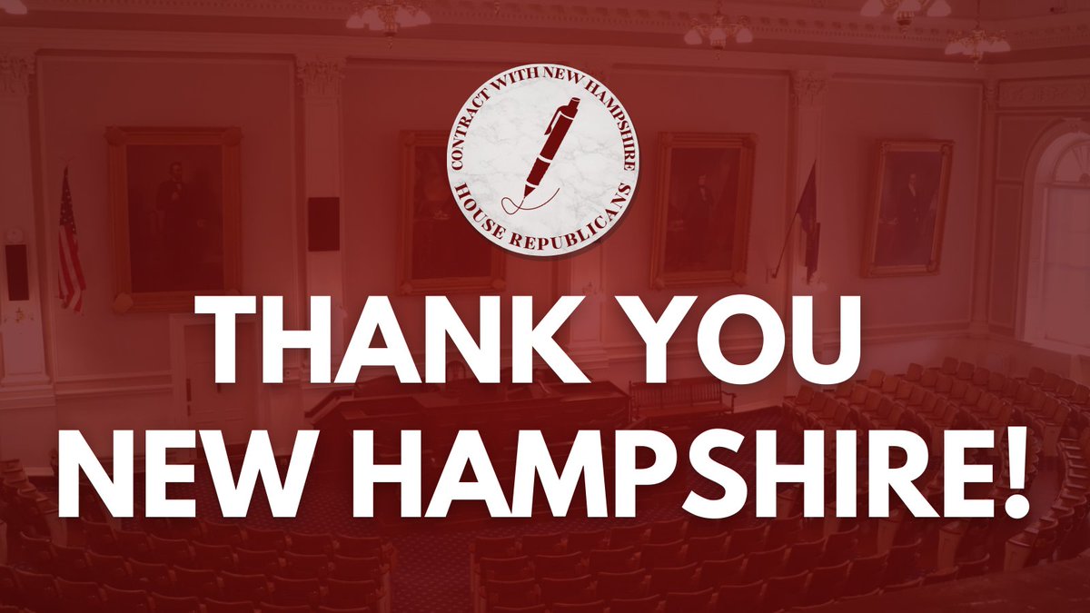 NHHouseGOP's tweet photo. THANK YOU NEW HAMPSHIRE!

The people of the Granite State spoke clearly last night.

Thank you for entrusting and expanding our house majority!

Together, we are going to move NH forward, work with Governor-Elect Ayotte and the Senate and keep NH the best state in the US https://t.co/GbMa75ZXdx