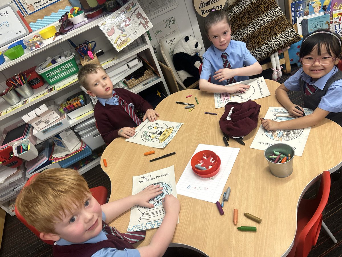 StCharlesGla's tweet image. Primary 1b are working on an Owl Babies #BookStudy.  The children used the #ThinkingRoutine “I see, I think, I wonder” whilst looking at the front cover. They then used the reading skill #Prediction to predict what they thought the story would be about. #GlasgowsPedagogy…