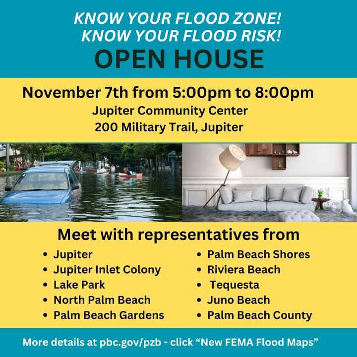 An open house will be held on November 7 from 5:00 pm to 8:00 pm at the Jupiter Community Center Auditorium at 200 Military Trail in Jupiter.