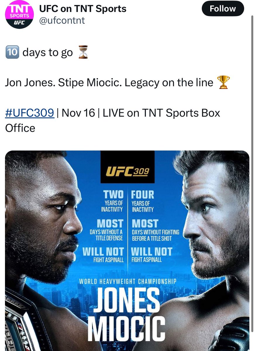 McGregorRousey2's tweet image. The official UFC on TNT account accidentally tweeted out the edited version of the UFC 309 poster and immediately deleted it😭