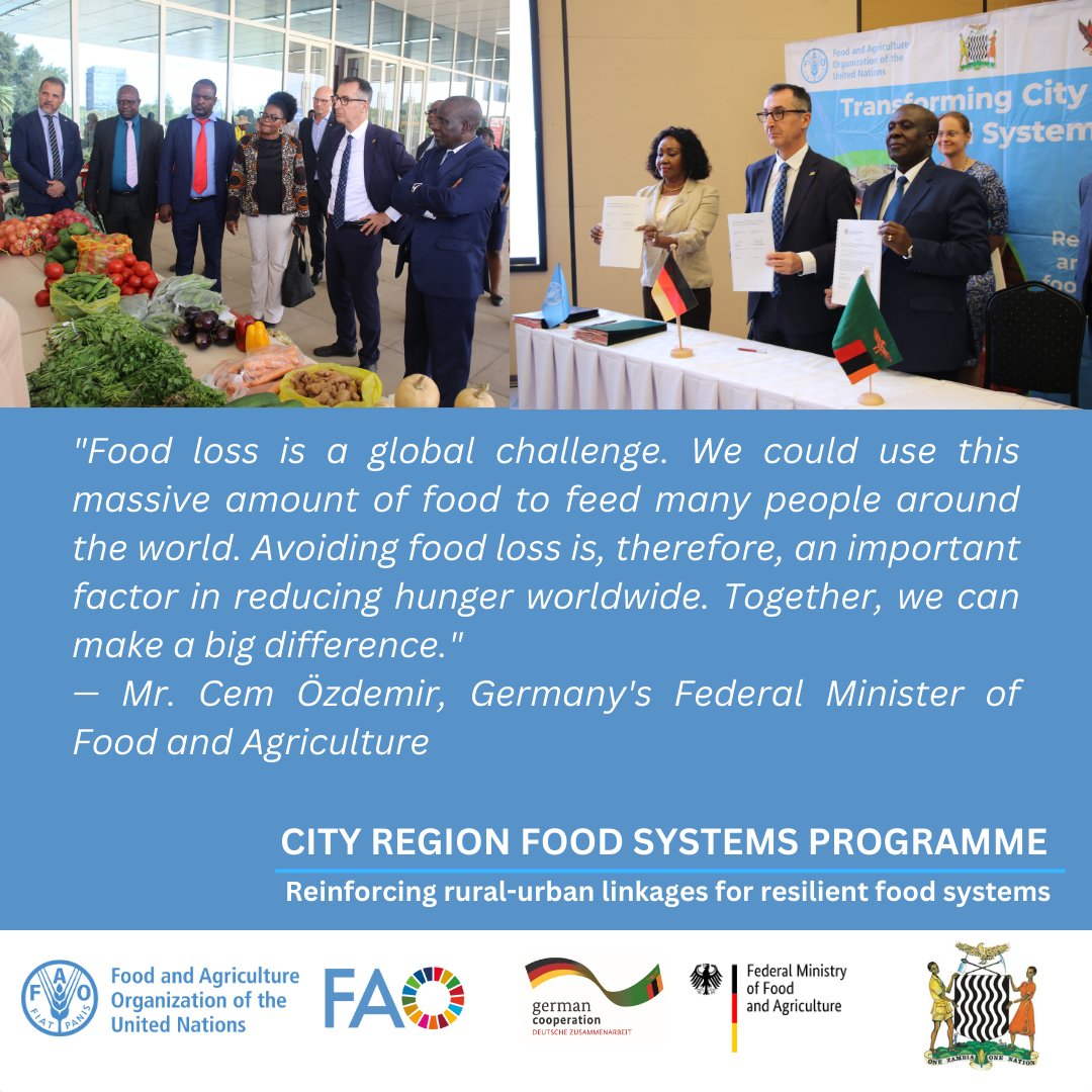 🚀🌍 City Region Food Systems Program Launch!
Germany's Federal Minister of Food &amp; Agriculture, Mr. Cem Özdemir 🇩🇪, together with his Zambian counterpart Hon Reuben Mtolo 🇿🇲, officially launched <a href="/FAO/">Food and Agriculture Organization</a> supported &amp; Germany funded City Region Food Systems Program. <a href="/GermanyinZambia/">German Embassy ZAM</a>