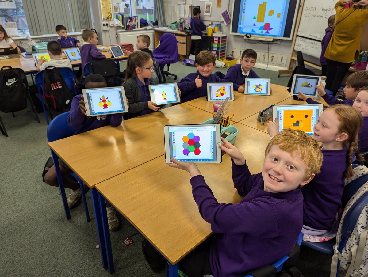 BPSDrParnell's tweet photo. We are working on 2D shape and have been learning about quadrilaterals and polygons. Today we also used our iPads to tile 2D shapes.
https://t.co/ra7fr7W4et
#BPSNumeracy https://t.co/sY8oeRuNa3