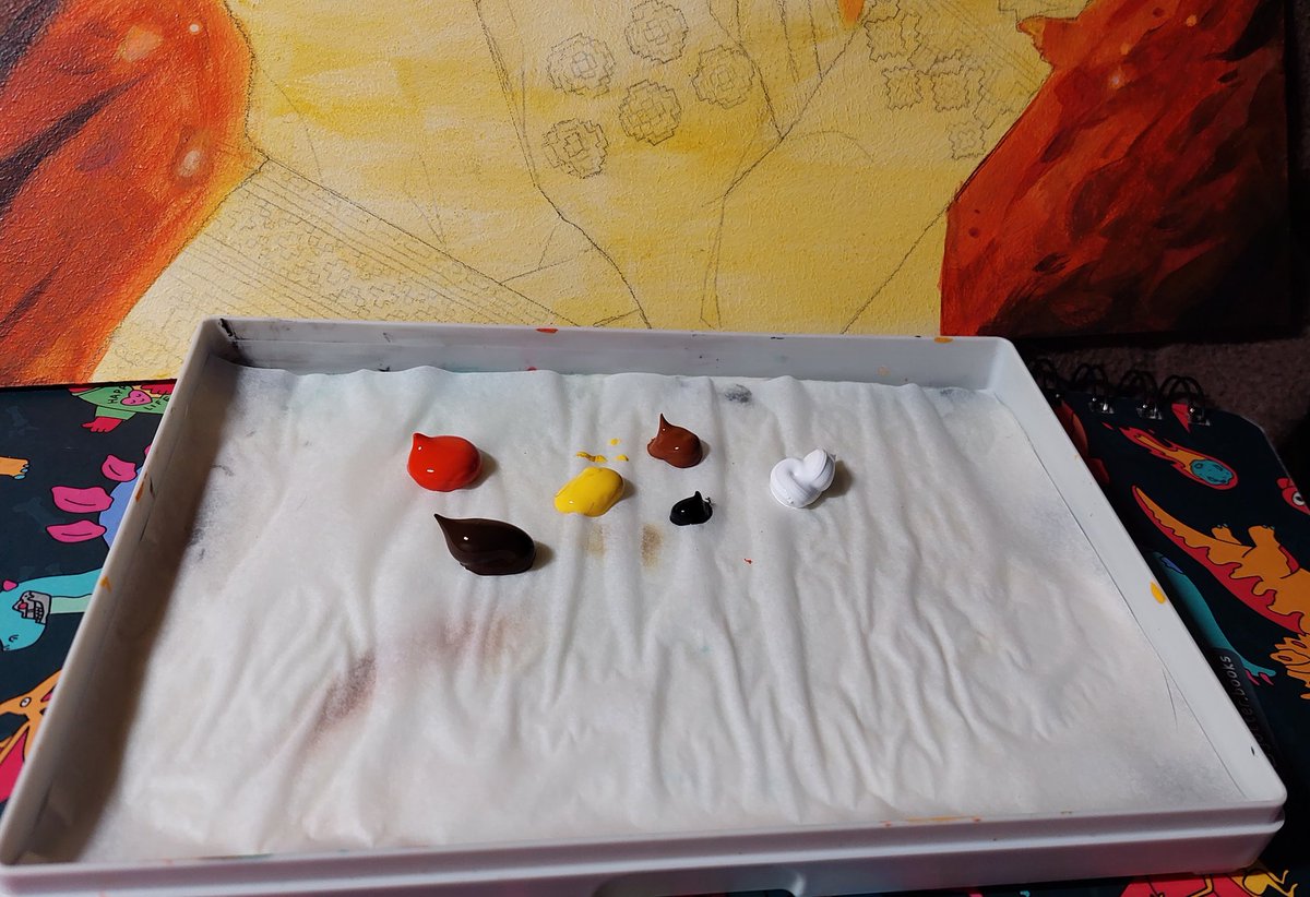 До речі купила собі stay wet палітру (по факту це мокра пласка губка, на яку кладеться шось типу пергаментного паперу). 

Це такааа імба для акрилу, прибрало єдину мою проблему з цим матеріалом (то шо він висихає на палітрі швидко і тому розходується + це діло тре мити)
10/10