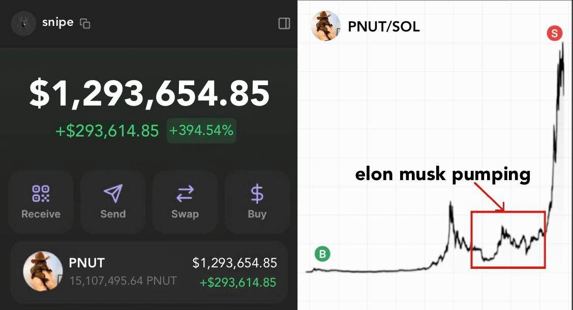 WhaleTwits's tweet photo. Trump's win, a squirrel, and Musk.

shot in $pnut turned my $30 into $1m.

those who learned to snipe meme coins $sol are making millions.

hot topic, sharing for FREE how I sniped meme coin $pnut 🧵👇 [will delete soon] https://t.co/mkbiQ9odJg