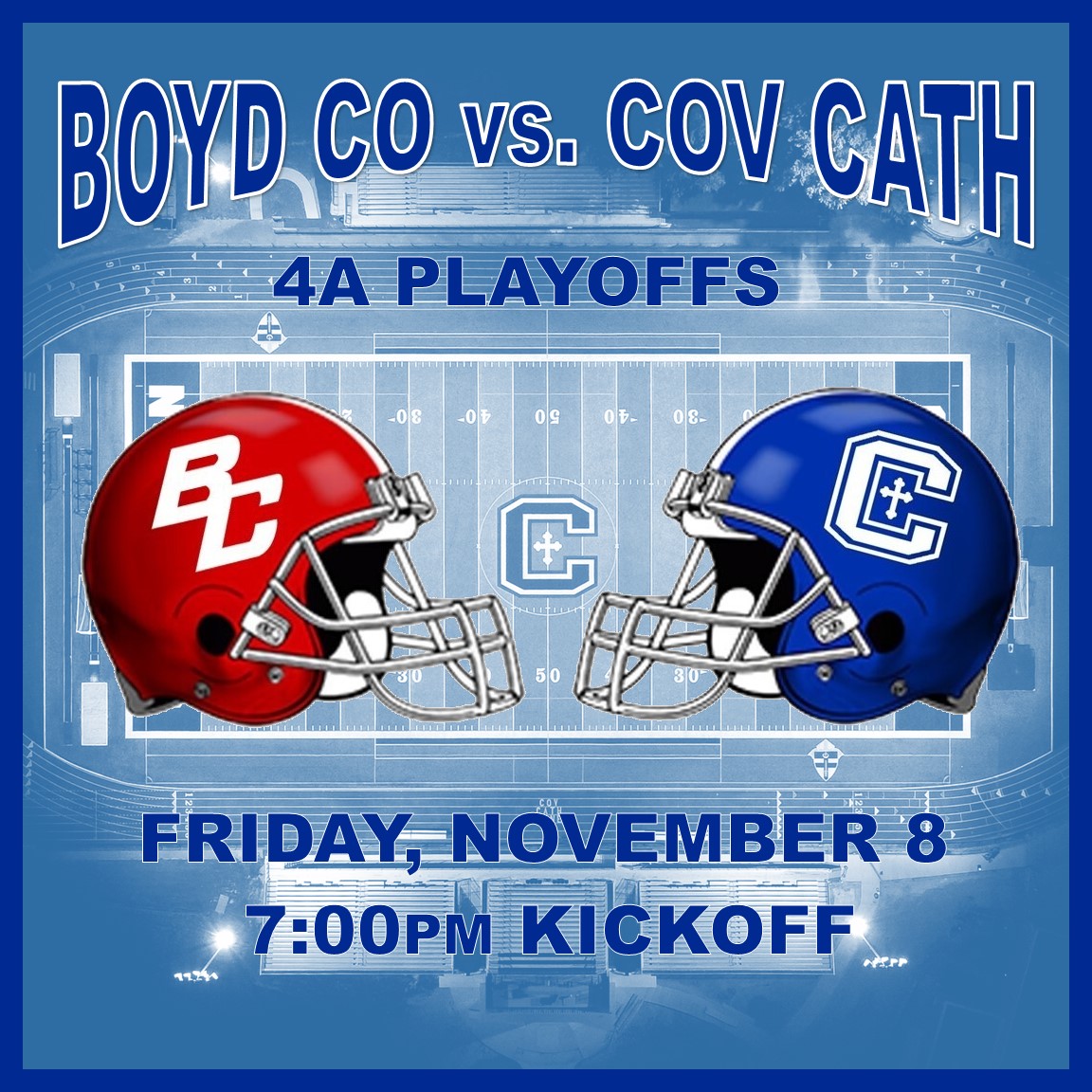 The Colonels begin their playoff battle and their fight to the 4A State Championship this Friday, November 8th in Park Hills against the Boyd County Lions.

Kickoff is at 7:00pm at Art's Rental Field in Dennis Griffin Stadium.

#RollColonels #WASTWND #Team58
