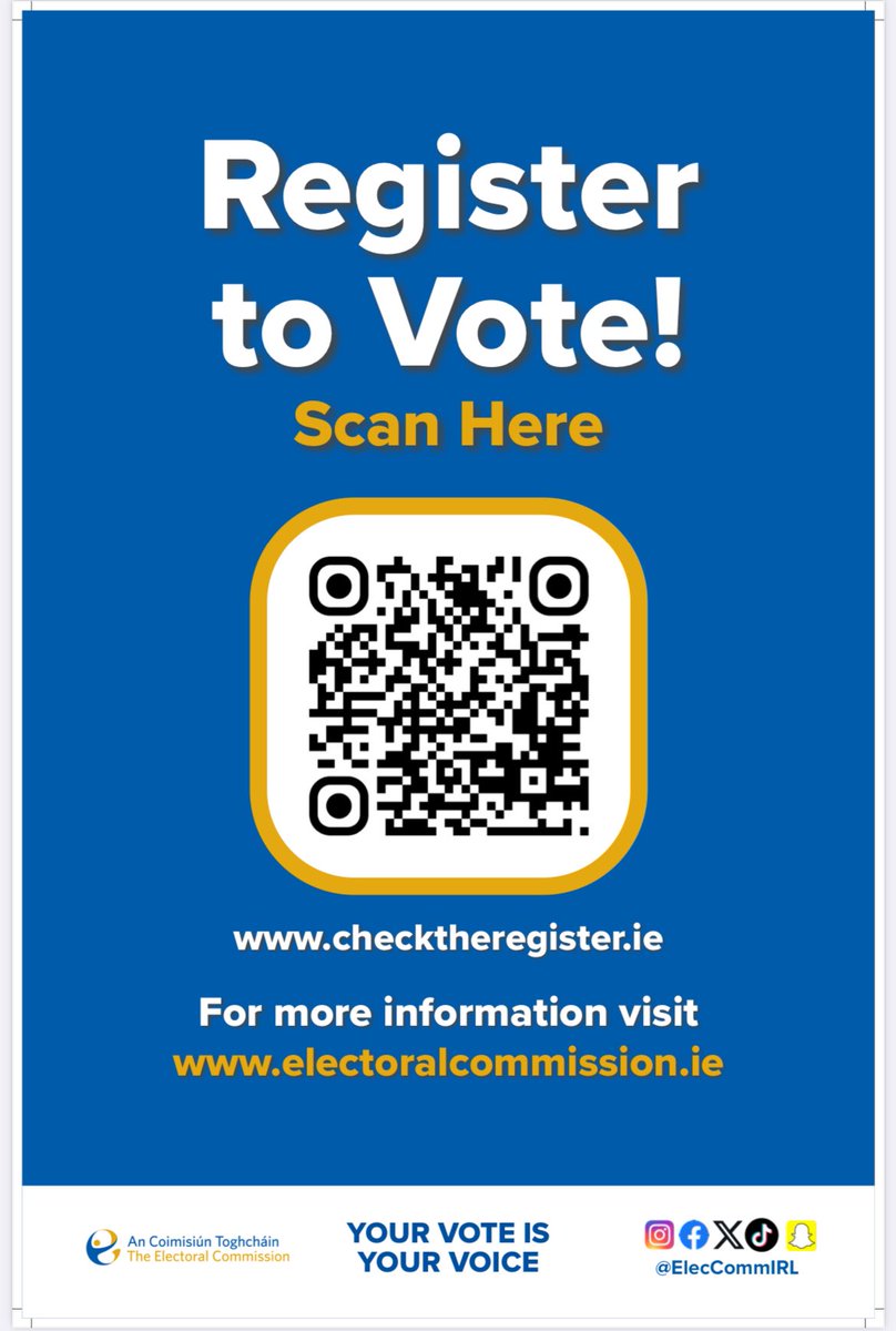 An Coimisiún Toghcháin, The Electoral Commission (@eleccommirl) on Twitter photo If an election is called with polling on 29 November, the deadline for voter registration or updates will be Tuesday 12 November.
Don’t delay register now!
CheckTheRegister.ie #YourVoteYourVoice <a href="/Ireland_Votes/">Ireland Votes</a> If an election is called with polling on 29 November, the deadline for voter registration or updates will be Tuesday 12 November.
Don’t delay register now!
CheckTheRegister.ie #YourVoteYourVoice <a href="/Ireland_Votes/">Ireland Votes</a>