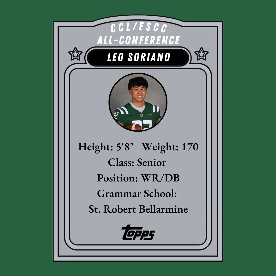 Congrats Leo Soriano (Sr. WR/DB) on earning CCL/ESCC All-Conference recognition ☘️