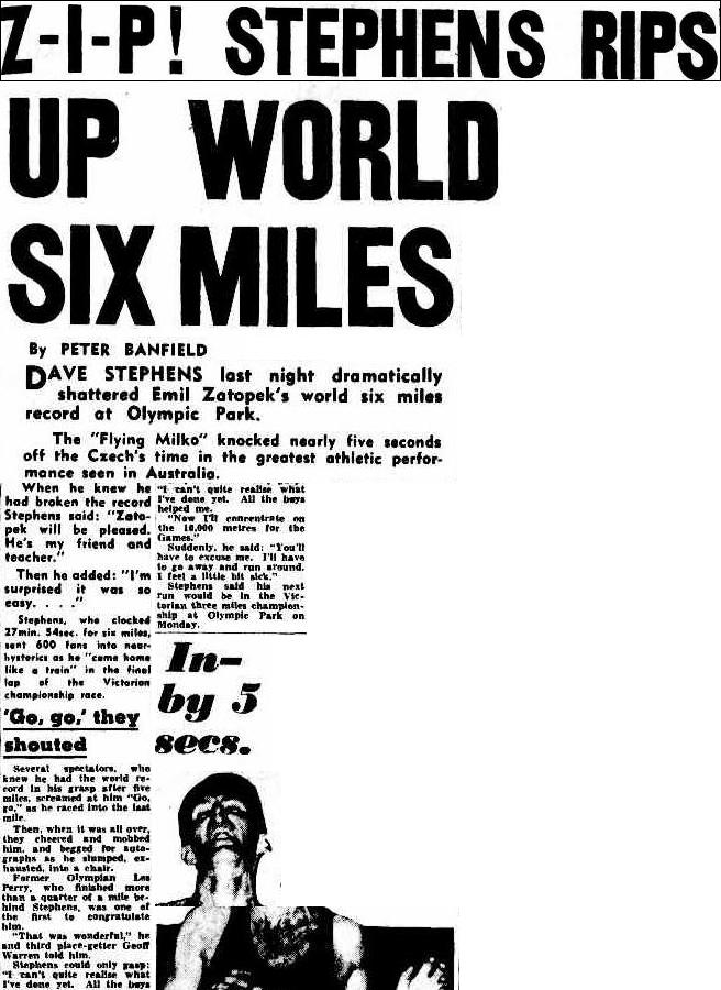 Australia’s oldest track and field Olympian Dave Stephens has passed away just short of his 96th birthday.

The Melbourne Olympian, set a world six-mile record in 1956, was one of Australia’s most famous athletes, known as ‘the Flying Milkman.’

READ MORE facebook.com/david.tarbotton