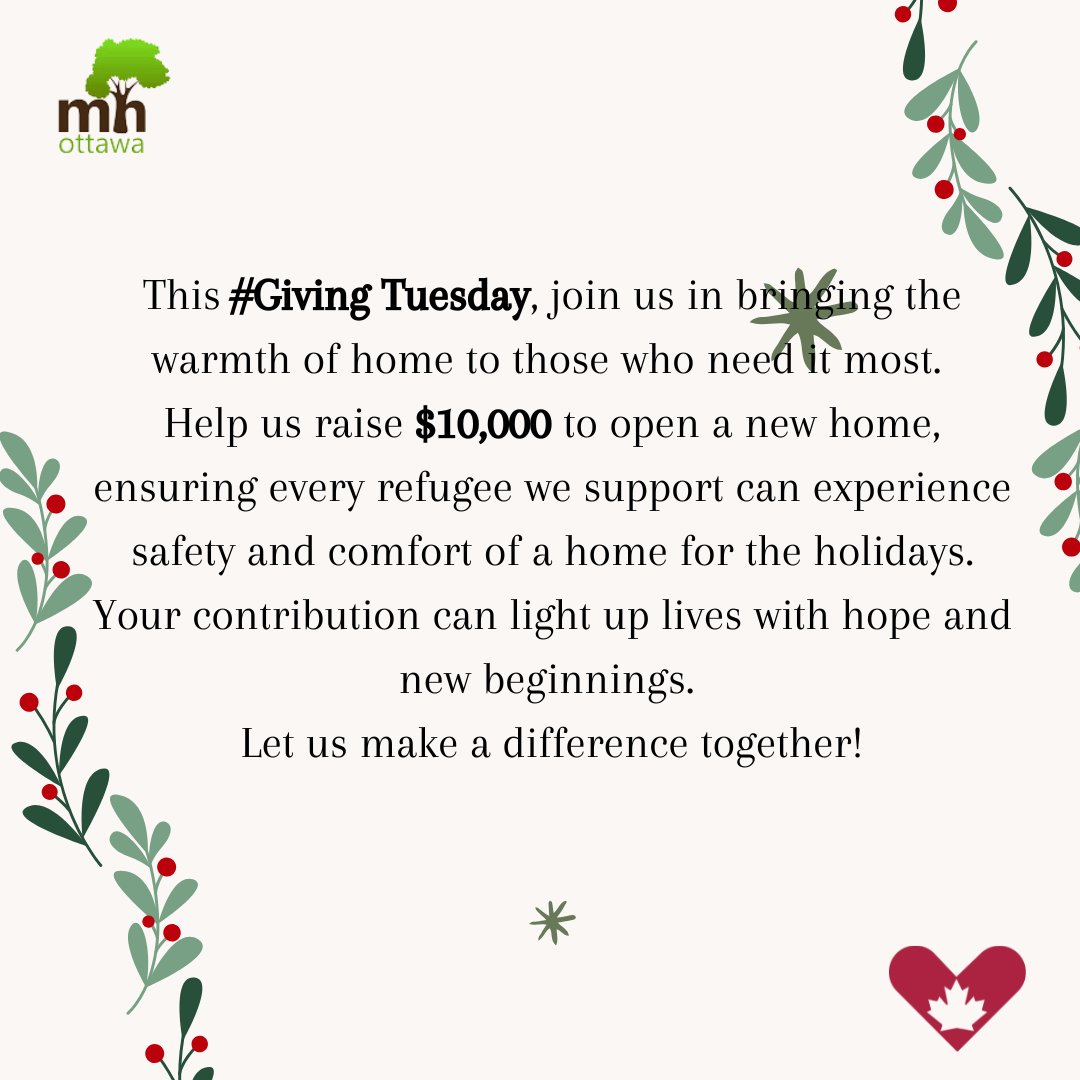 This #GivingTuesday, we are raising $10,000 to secure a new home. Every donation, no matter the size, will help us reach this goal and makes a lasting impact.
💚 Donate today and make a difference by using the link below
give-can.keela.co/giving-tuesday…

#GivingTuesday #MatthewHouseOttawa