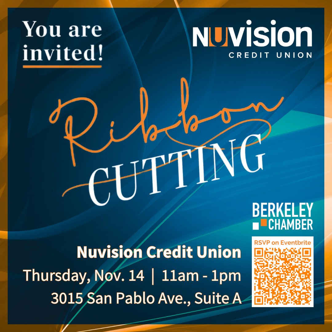 Berkeley, CA Chamber (@berkeleycachamb) on Twitter photo Nuvision Credit Union Ribbon Cutting
Thur, Nov 14
11am-1pm
3015 San Pablo Ave, Suite A
Nuvision Credit Union invites you to its Ribbon Cutting! Have some refreshments, meet Roger Ballard, CEO and special guests. CU there!
RSVP on Eventbrite: eventbrite.com/e/berkeley-rib…
<a href="/Coopfcu/">CooperativeCenterFCU</a> Nuvision Credit Union Ribbon Cutting
Thur, Nov 14
11am-1pm
3015 San Pablo Ave, Suite A
Nuvision Credit Union invites you to its Ribbon Cutting! Have some refreshments, meet Roger Ballard, CEO and special guests. CU there!
RSVP on Eventbrite: eventbrite.com/e/berkeley-rib…
<a href="/Coopfcu/">CooperativeCenterFCU</a>