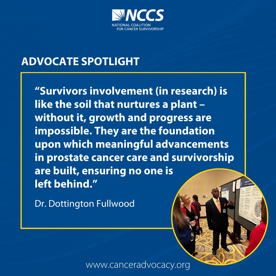 Meet Dr. Dottington Fullwood, Ed.D., CHES®—a dedicated survivorship researcher and advocate working to amplify voices from marginalized communities. He’s striving to make cancer care more equitable. Read his story in this month’s Advocate Spotlight: canceradvocacy.org/research-to-ad…