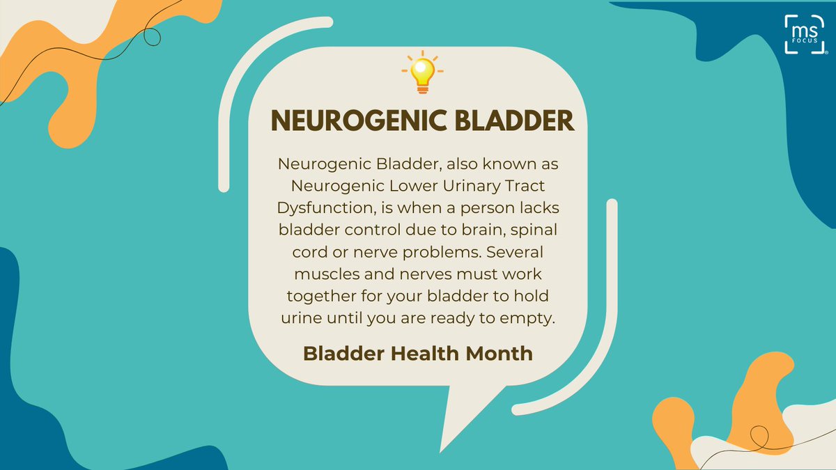 MS_Focus's tweet photo. Nov is Bladder Health Month, & MS Focus is spotlighting Neurogenic Bladderโa condition affecting many with MS. Symptoms vary, but with the right care (like lifestyle changes, meds, or catheter use), quality of life can improve. Learn more: https://t.co/2mfJqcKv99 #BladderMatters https://t.co/mMDMSJS0Oh