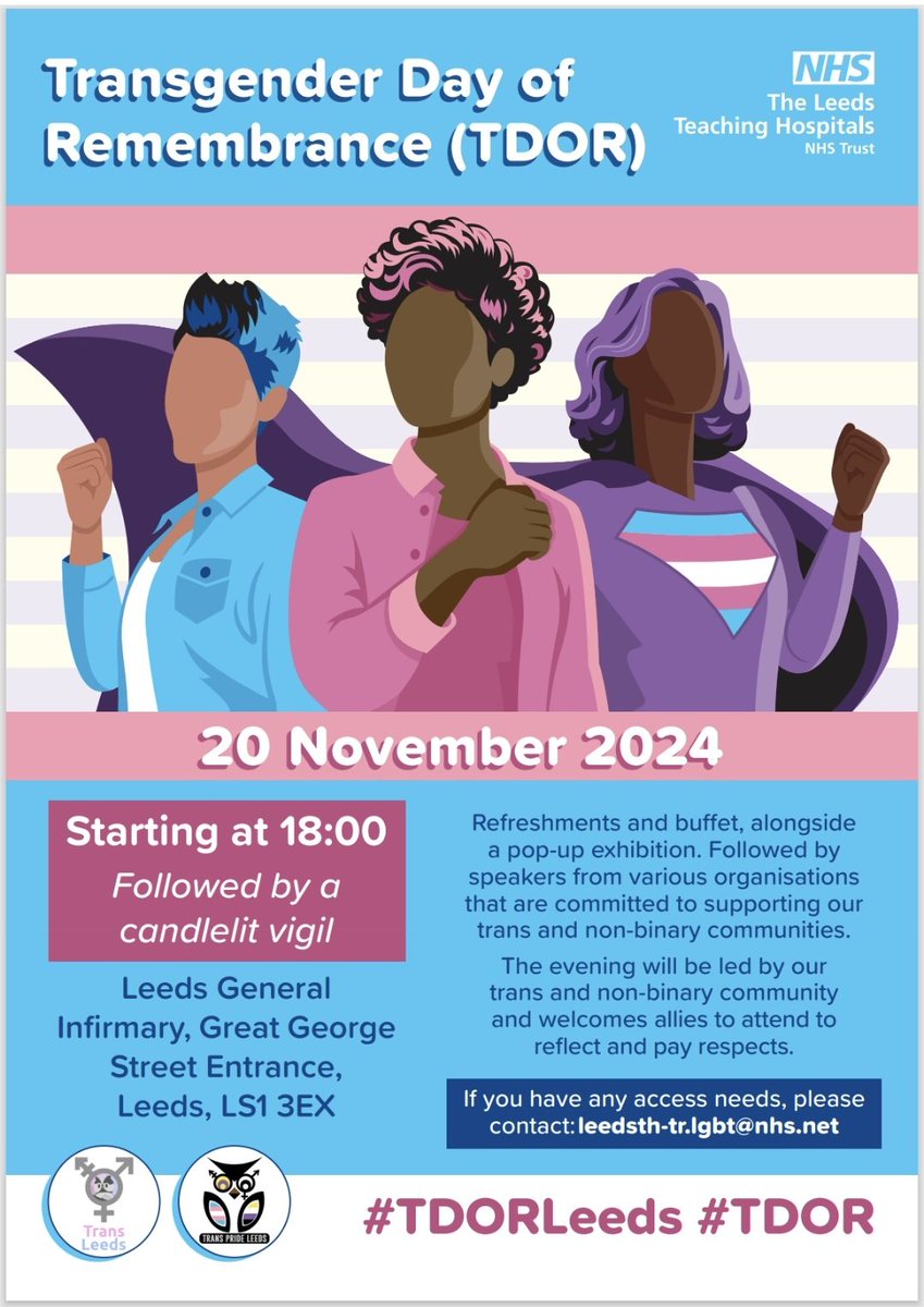 LTHT LGBT+ Staff Network (@lthtlgbt) on Twitter photo We are privileged to be able to host this event <a href="/leedshospitals/">Leeds Teaching Hospitals</a>, to reflect and to pay respects to those who have been victims of violence due to their gender identity.ย
Please do join us, if you would like to share this important time with us
#TDOR We are privileged to be able to host this event <a href="/leedshospitals/">Leeds Teaching Hospitals</a>, to reflect and to pay respects to those who have been victims of violence due to their gender identity.ย
Please do join us, if you would like to share this important time with us
#TDOR
