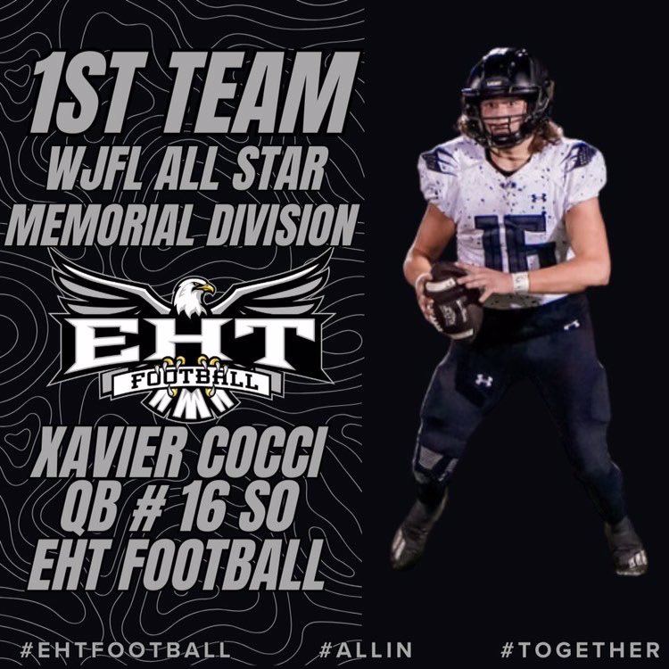 EHTFB_Eagles's tweet photo. Congratulations to the 2024 WJFL
Memorial Division All Stars for EHT Football!
1st Team Honorees
Sr. OL # 74 @MattKaelble74 6'5" 292
So. QB # 16 @X1CtheQb 6'1" 212
So. TE # 18 @JakeLund18 6'4" 231
So. LB # 2 @BigMax_901 6'2" 245

@CoachMove https://t.co/za2nirtomR